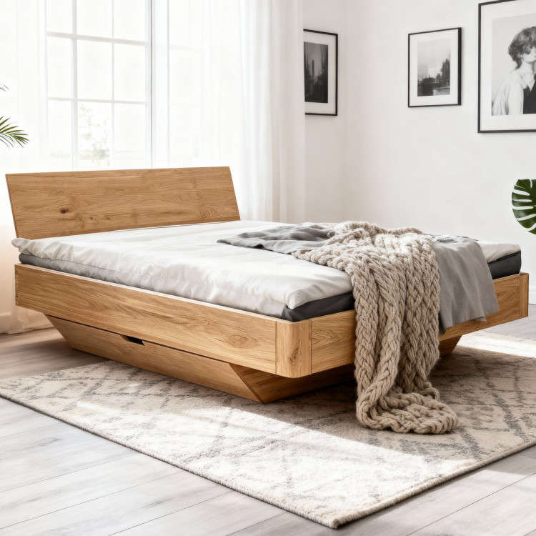 Eiche Bett mit Stauraum 180 x 200 cm
