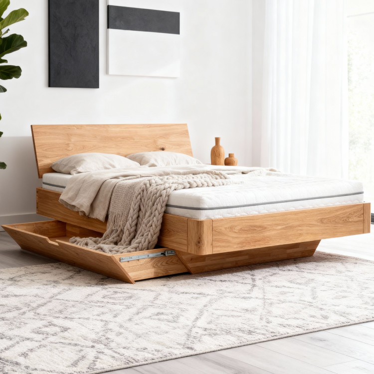 Eiche Bett mit Stauraum 180 x 200 cm
