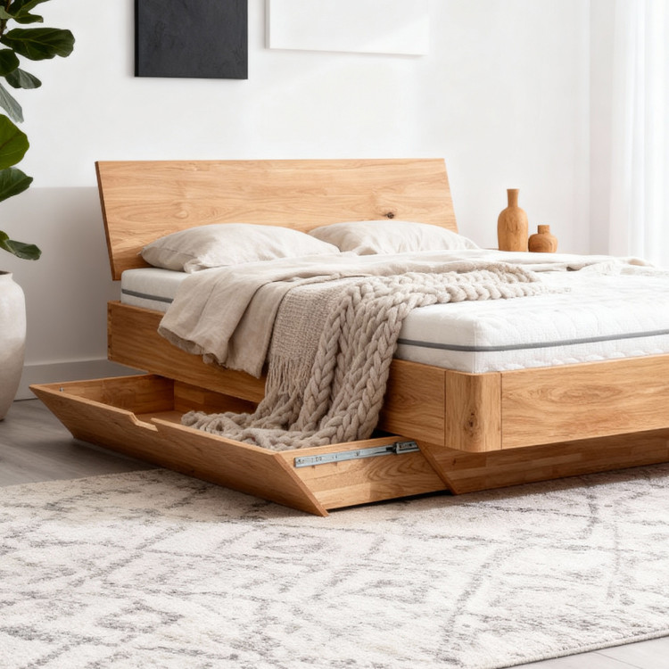 Eiche Bett mit Stauraum 180 x 200 cm