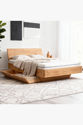 Eiche-Bett mit Stauraum 160 x 200 cm 2