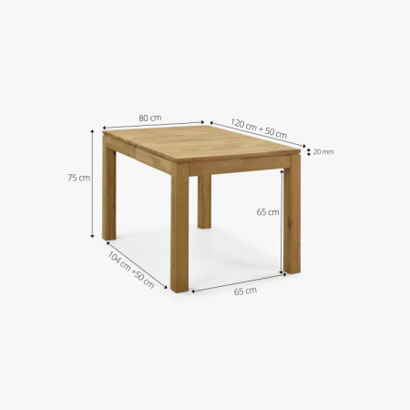 Massiver ausziehbarer Tisch 120 x 80 cm, + 50 cm