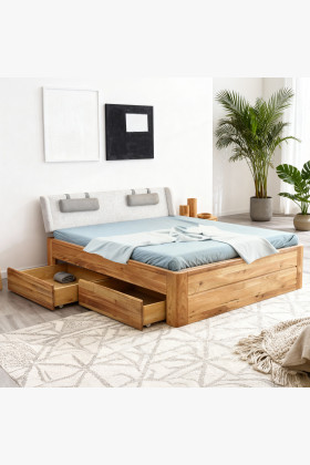 Holzbett Eiche natur mit Stauraum und Lattenrost