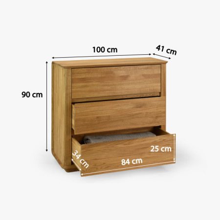 Premiäre Eichenkommode mit 3 Schubladen