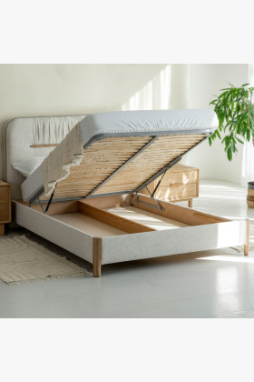 Manchmalbett mit Stauraum 180 × 200 cm, grauer Stoff 2