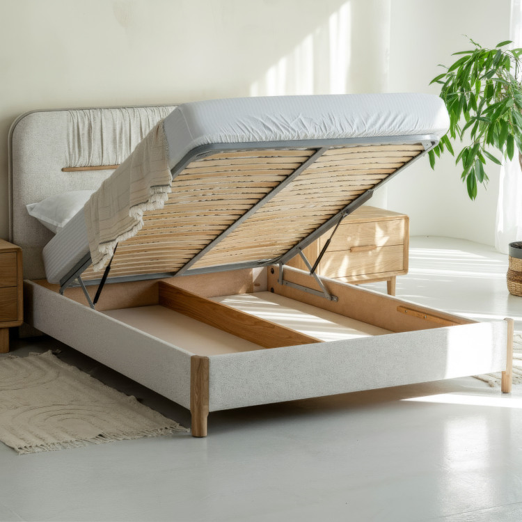 Manchmalbett mit Stauraum 180 × 200 cm, grauer Stoff