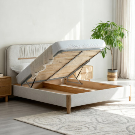 Manchmalbett mit Stauraum 180 × 200 cm, grauer Stoff