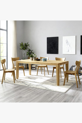 Jedezimmergarnitur aus massiver Eiche – Tisch York und Holzstuhl Eva