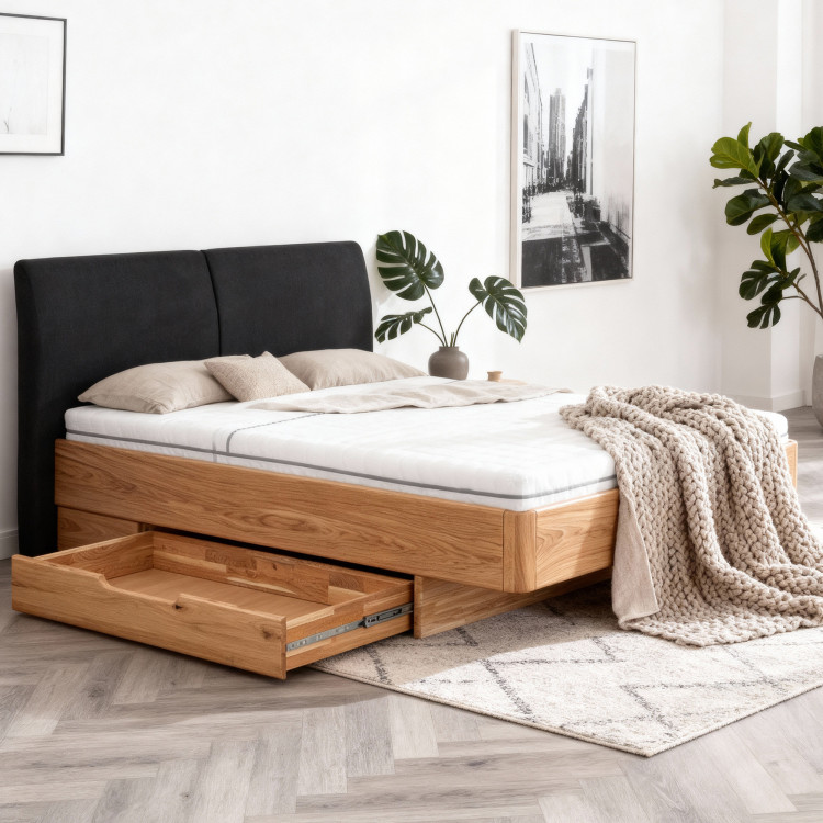 Postel aus Massivholz mit Stauraum 180 x 200 cm