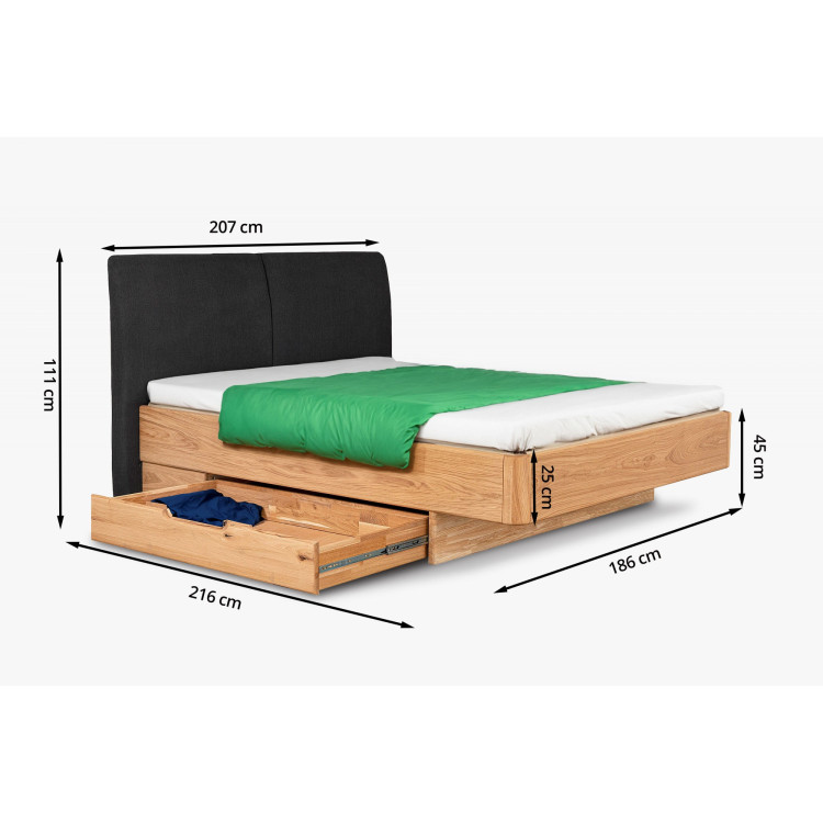 Postel aus Massivholz mit Stauraum 180 x 200 cm