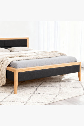 Postbett aus Eichenholz mit Stoffbezug 180x200 cm 2