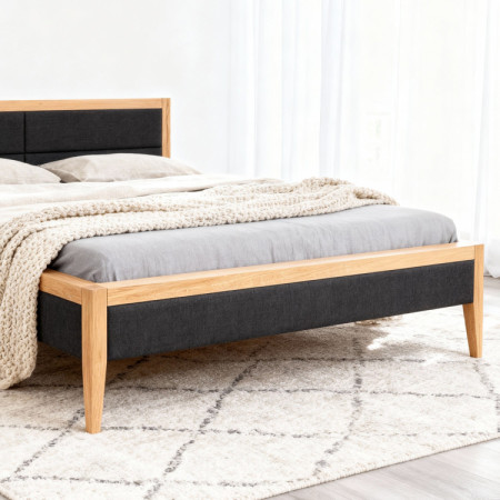 Postbett aus Eichenholz mit Stoffbezug 180x200 cm