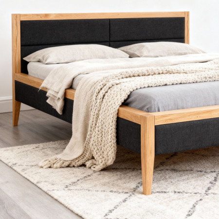 Postbett aus Eichenholz mit Stoffbezug 180x200 cm