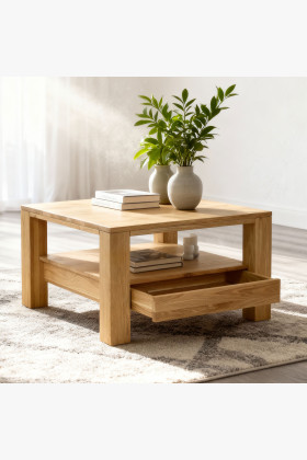 Dřevěný Eiche Couchtisch mit Regal