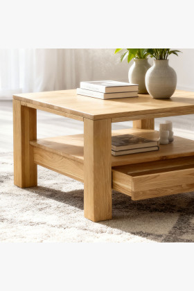 Dřevěný Eiche Couchtisch mit Regal 2