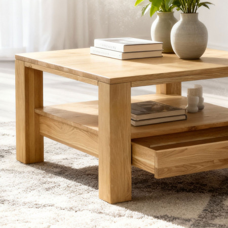 Dřevěný Eiche Couchtisch mit Regal