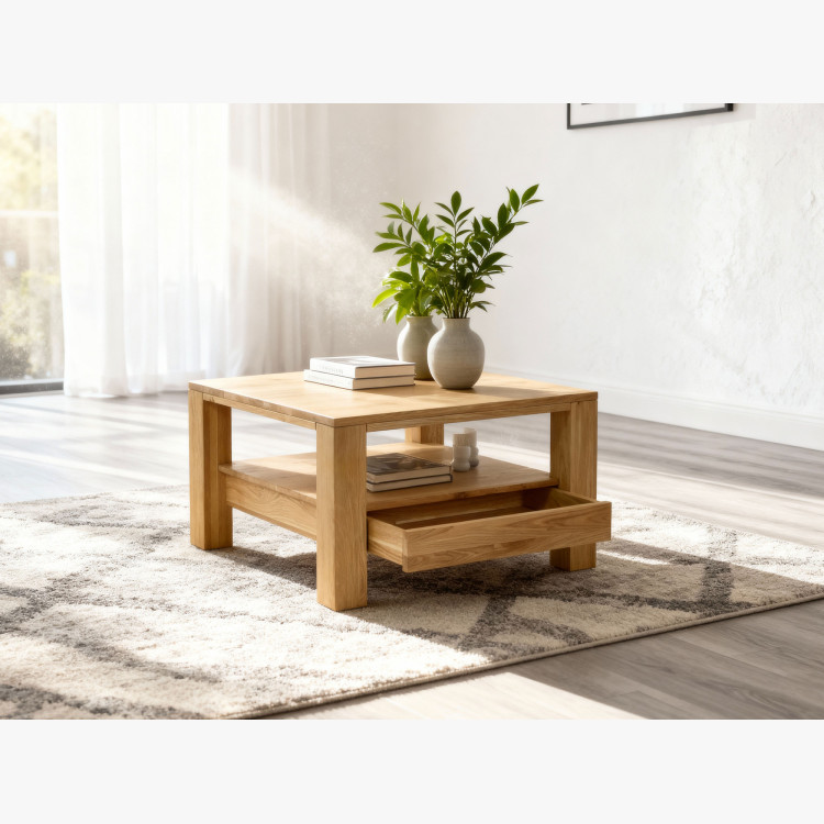 Dřevěný Eiche Couchtisch mit Regal