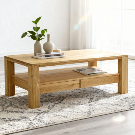 Holzner eckiger Eichen-Couchtisch mit Regal