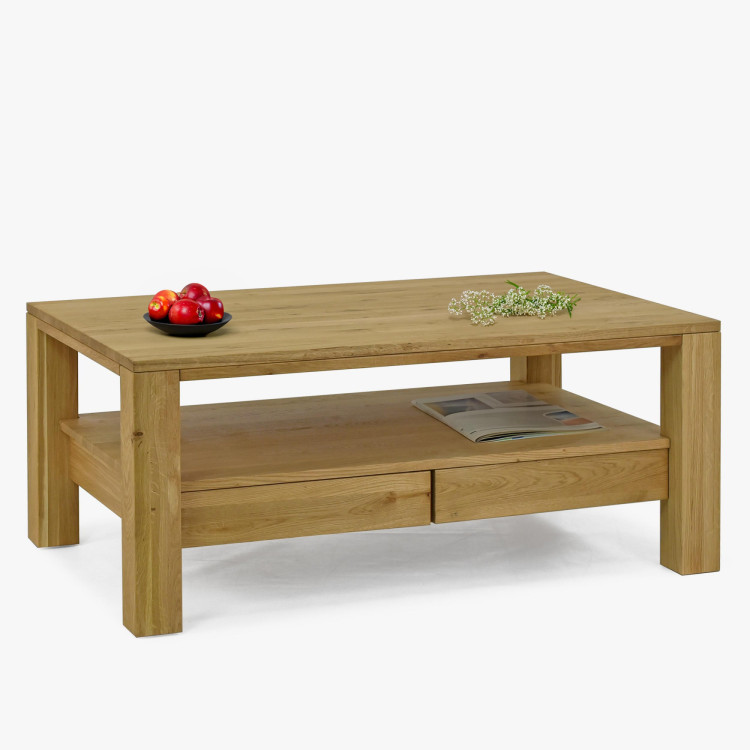 Holzner eckiger Eichen-Couchtisch mit Regal