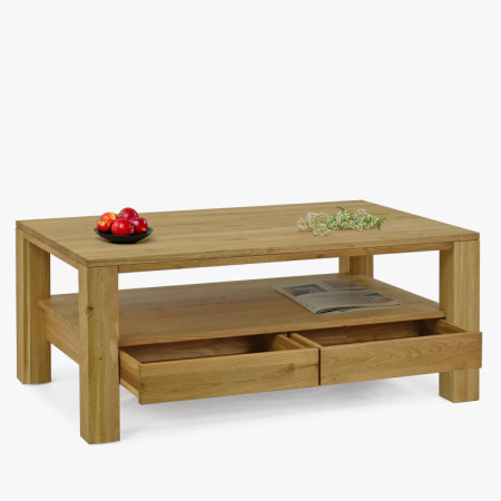 Holzner eckiger Eichen-Couchtisch mit Regal