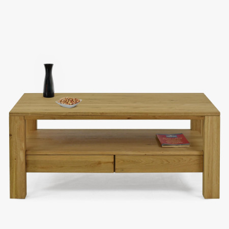 Holzner eckiger Eichen-Couchtisch mit Regal