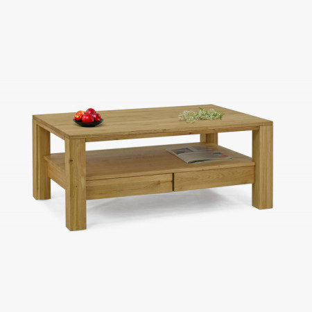 Holzner eckiger Eichen-Couchtisch mit Regal