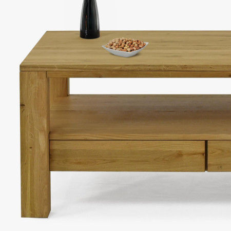 Holzner eckiger Eichen-Couchtisch mit Regal