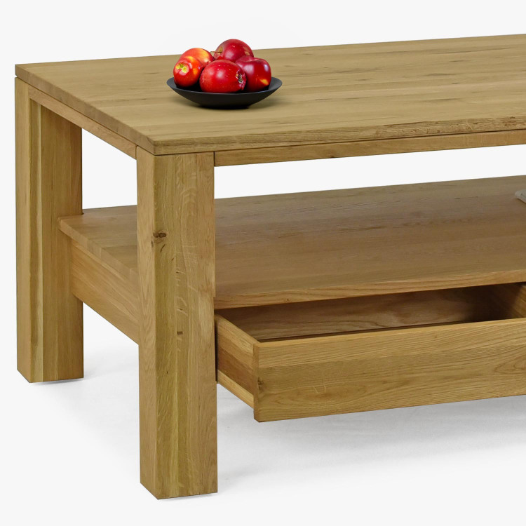 Holzner eckiger Eichen-Couchtisch mit Regal