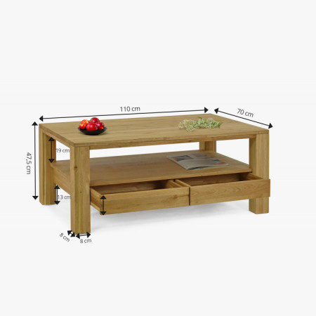 Holzner eckiger Eichen-Couchtisch mit Regal