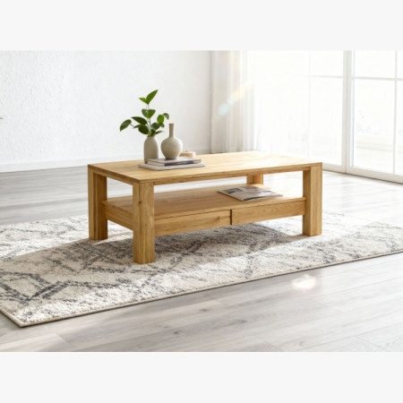 Holzner eckiger Eichen-Couchtisch mit Regal