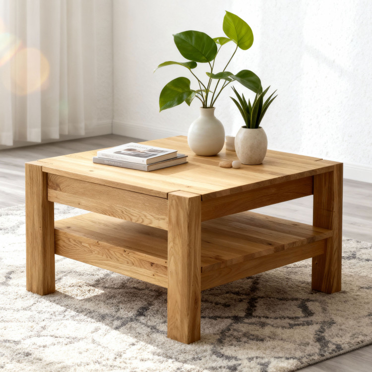 Holz-Couchtisch aus Eiche mit Ablage