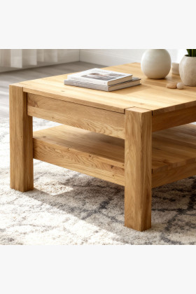 Holz-Couchtisch aus Eiche mit Ablage 2