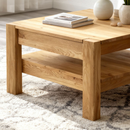 Holz-Couchtisch aus Eiche mit Ablage
