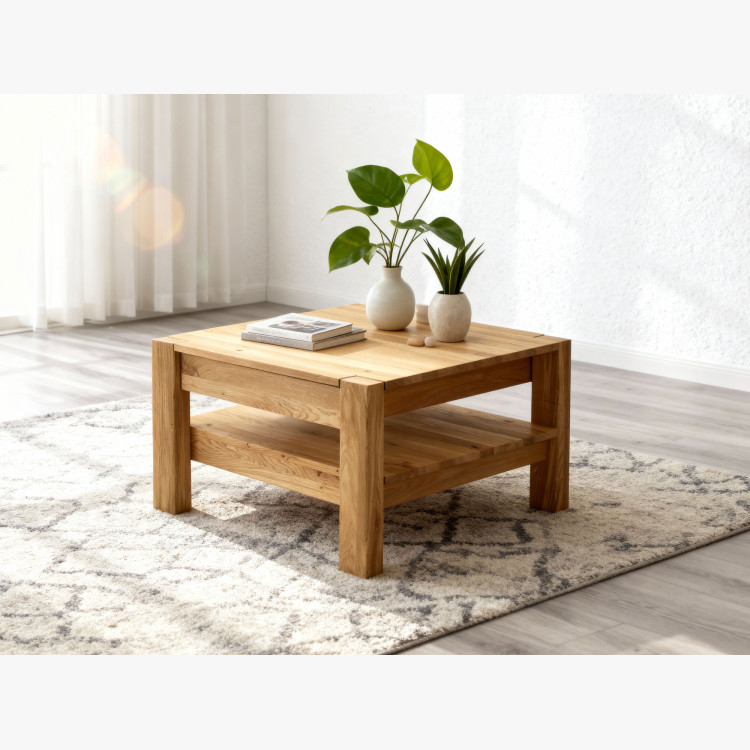 Holz-Couchtisch aus Eiche mit Ablage