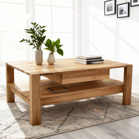 Holz-Esstisch aus Eiche mit Ablagefächern