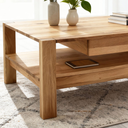 Holz-Esstisch aus Eiche mit Ablagefächern