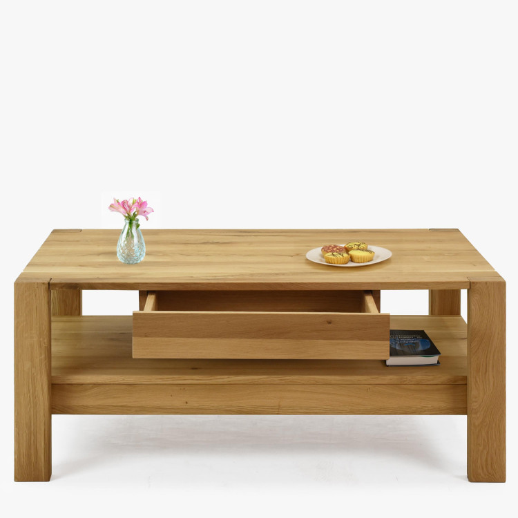 Holz-Esstisch aus Eiche mit Ablagefächern