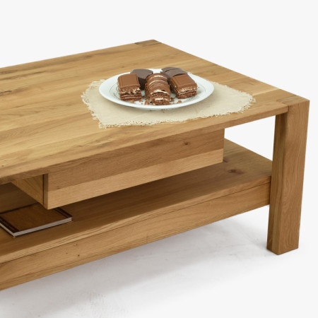 Holz-Esstisch aus Eiche mit Ablagefächern