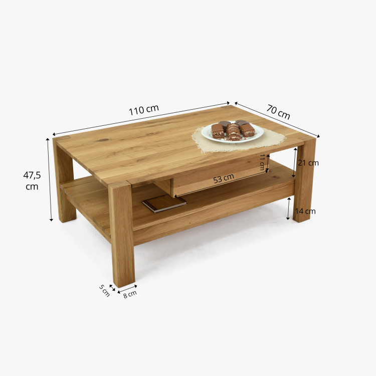 Holz-Esstisch aus Eiche mit Ablagefächern