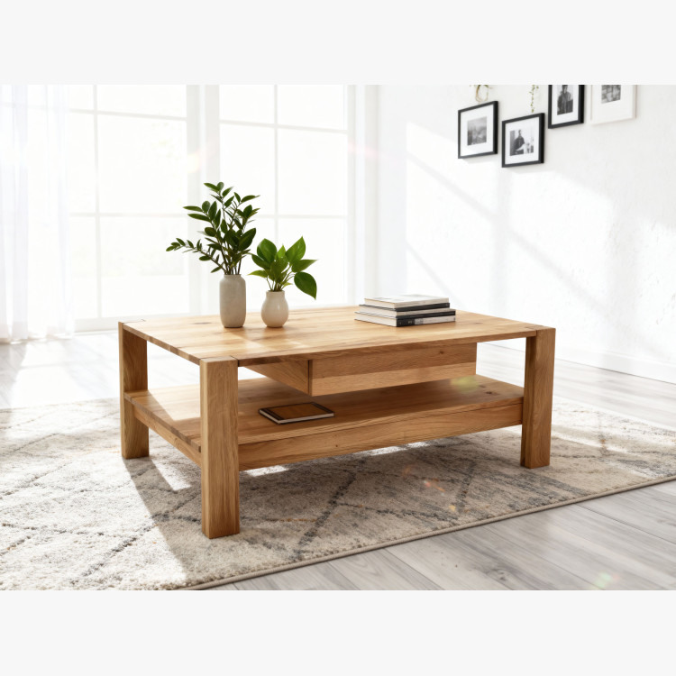 Holz-Esstisch aus Eiche mit Ablagefächern