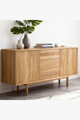 Massive Kommode aus Eiche mit Füßen, Schubladen und Türen Oslo II