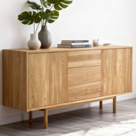 Massive Kommode aus Eiche mit Füßen, Schubladen und Türen Oslo II