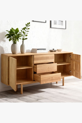 Massive Kommode aus Eiche mit Füßen, Schubladen und Türen Oslo II 2