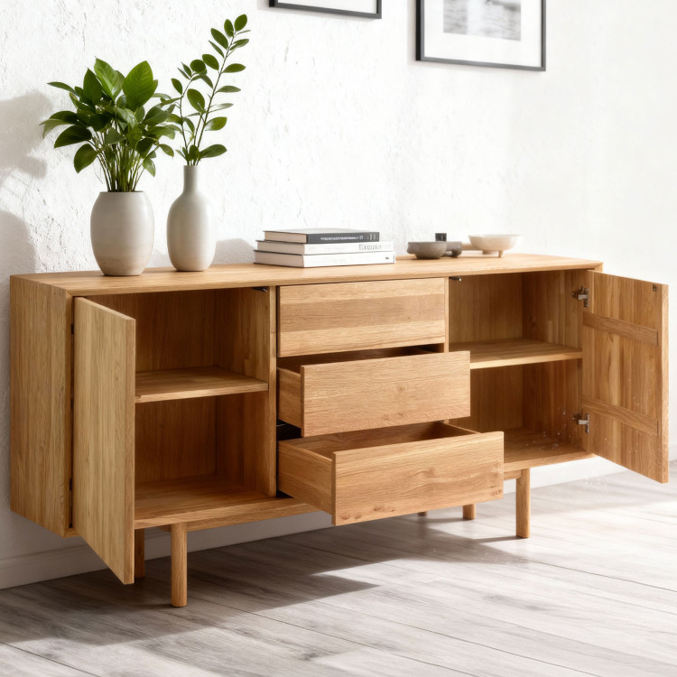 Massive Kommode aus Eiche mit Füßen, Schubladen und Türen Oslo II