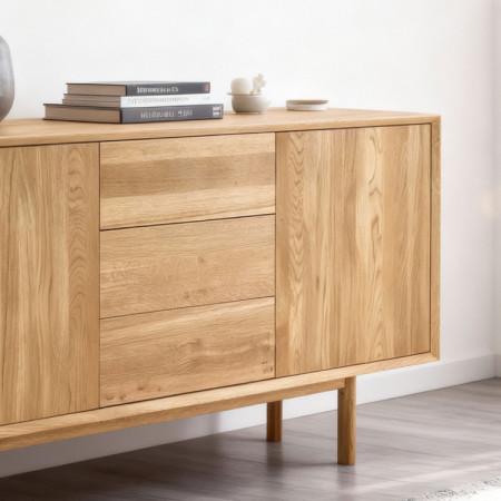 Massive Kommode aus Eiche mit Füßen, Schubladen und Türen Oslo II