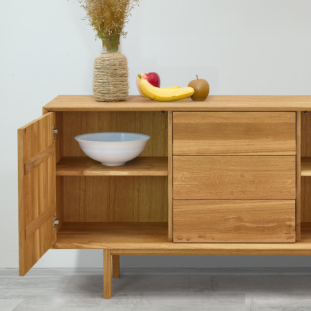 Massive Kommode aus Eiche mit Füßen, Schubladen und Türen Oslo II