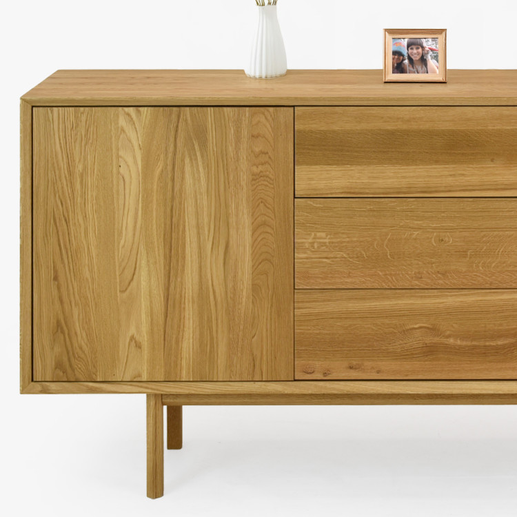 Massive Kommode aus Eiche mit Füßen, Schubladen und Türen Oslo II
