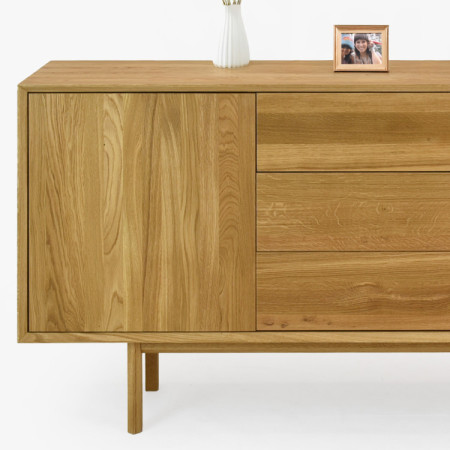 Massive Kommode aus Eiche mit Füßen, Schubladen und Türen Oslo II