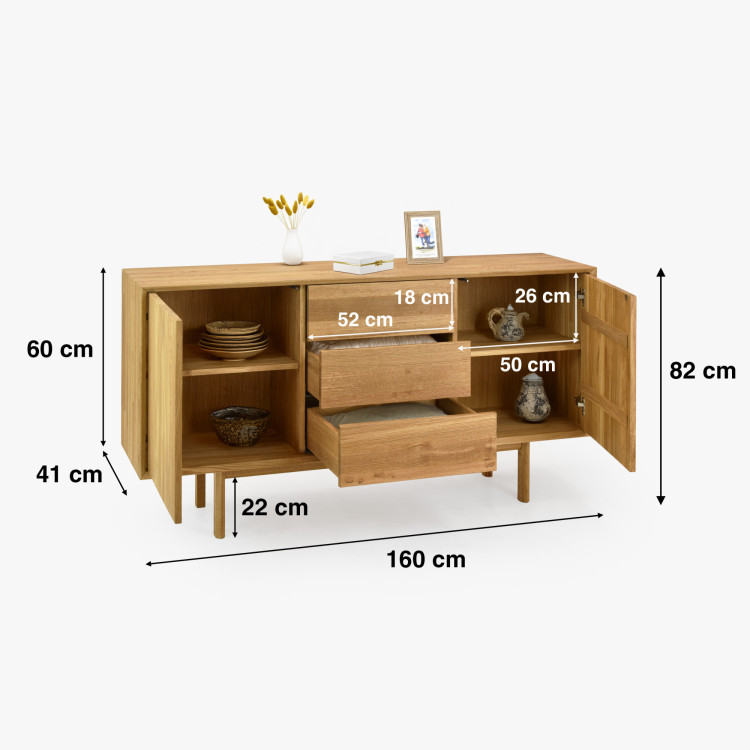 Massive Kommode aus Eiche mit Füßen, Schubladen und Türen Oslo II
