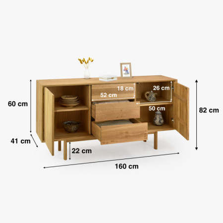 Massive Kommode aus Eiche mit Füßen, Schubladen und Türen Oslo II