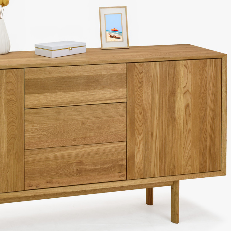 Massive Kommode aus Eiche mit Füßen, Schubladen und Türen Oslo II